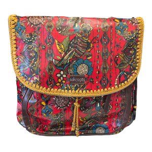 Sakroots Backpack Convertible Crossbody Red Brown Owls Flowers